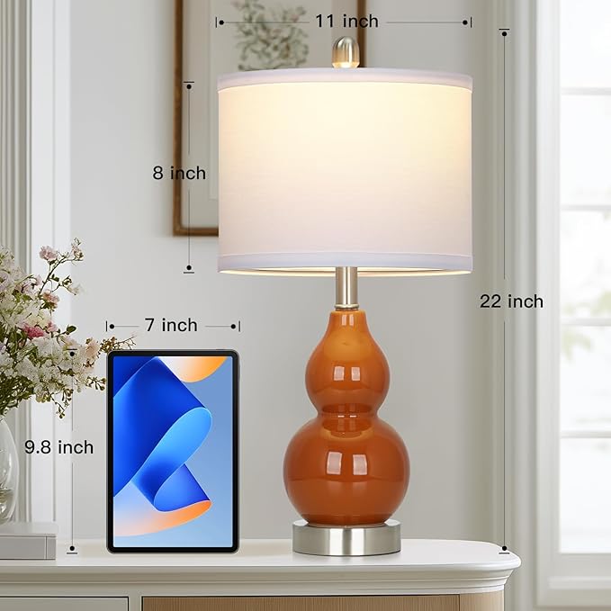 Double Gourd Ceramic Table Lamps Set of 2, Modern Red Bedside Lamps for Night Stand, Contemporary Nightstand Lamps for Bedroom Living Room (Bulb Included) - Bloomnest