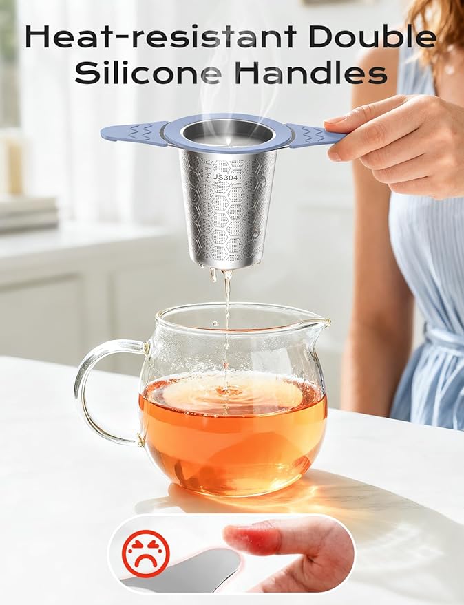 Tea Infuser for Loose Leaf Tea,Stainless Steel Tea Infuser with Heat Proof Silicone Handles,Extra Fine Mesh Tea Strainers Filter Fine Tea Leaves Effectively,Fits TeaPots/Mugs - Bloomnest