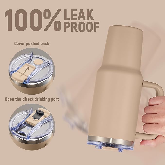 40 oz Tumbler with Handle and Straw Lid,Insulated Reusable Stainless Steel Water Bottle Travel Mug，Cupholder Friendly Double Wall Vacuum Sealed Cup (Mocha) - Bloomnest