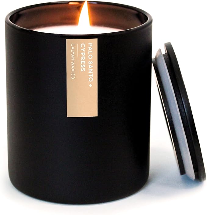 Calyan Wax Co. Palo Santo & Cypress Scented Candle - 75 Hour Burn - Luxury Non Toxic Soy Wax Candles - Long Lasting Black Tumbler Jar Candle for Home - 10.2oz - Bloomnest