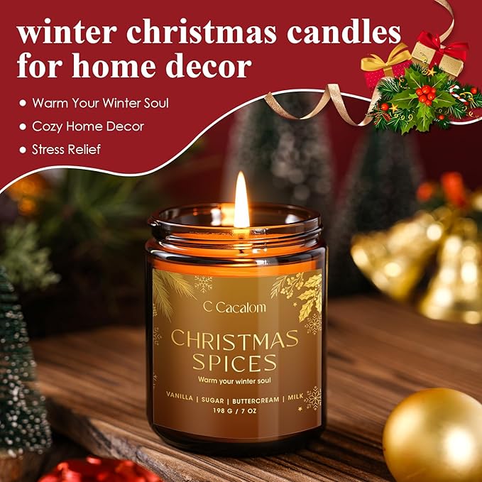 Christmas Soy Candles for Home Decor Non-Toxic Aromatherapy Scented Candles for Holiday Christmas Gifts, Cozy Cute Jar Candle, Winter Long Lasting Candle for Women Men, Cinnamon Vanilla Candle - Bloomnest