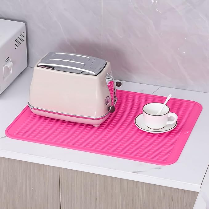 Silicone Dish Drying Mat for Multiple Usage,Easy clean,Eco-friendly,Heat-resistant Silicone Mat for Kitchen Counter or Sink,Refrigerator or Drawer Liner Rose 2XL 24 inches x 18 inches - Bloomnest