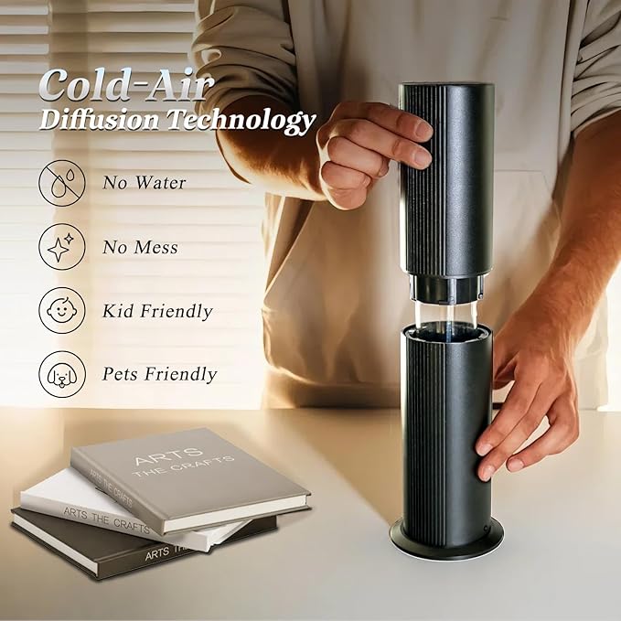 Waterless Essential Oil Diffuser for Home and Commercial Use up to 2000 sq ft, Scent Diffuser for Large Room, Bluetooth Hotel Collection Diffuser with App and Remote Control for Office, 100ml, Black