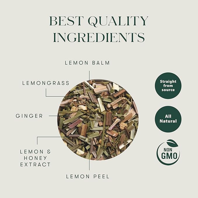 Luxmi Estates Lemon Balm Honey Ginger Loose Leaf Tea, 50 Tea Bags, Organic Herbal Tea, Caffeine Free Tea Bags for Relaxing, Calming, and Stress Relief, With Certified Organic Lemon Balm Tea - Bloomnest