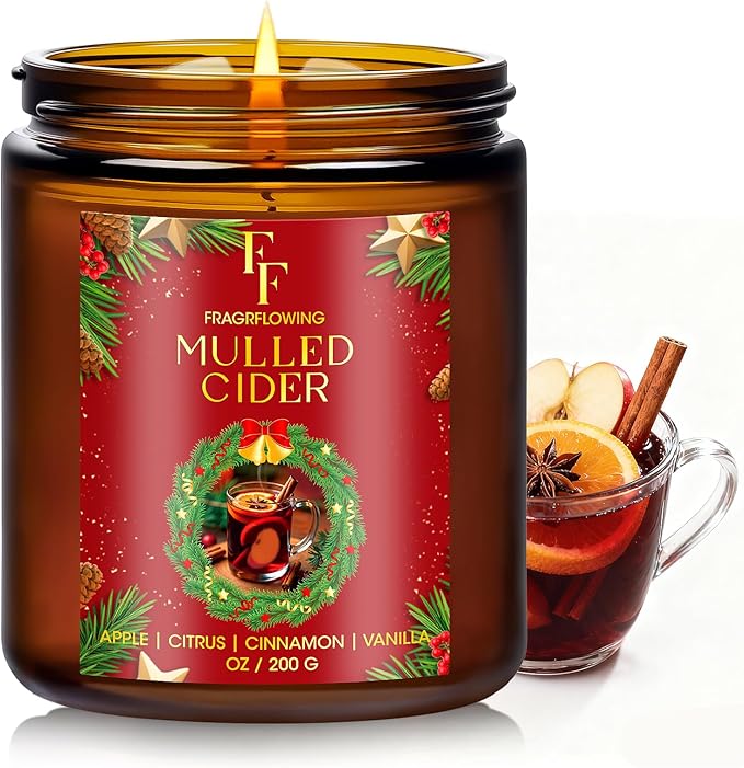 Christmas Candle, Mulled Cider Scented Candles for Home, Holiday Candles Natural Soy Candle, Aromatherapy Candle 7 oz Jar Candles Christmas Gifts for Women Men - Bloomnest