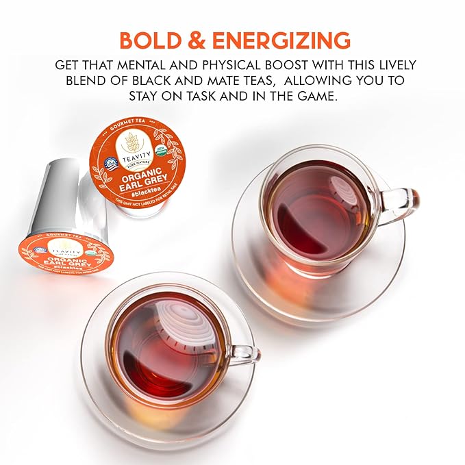 Organic Earl Grey Tea Pods for Keurig - Caffeinated Unsweet Black Tea for K Cup Brewing by Teavity (36 Tea Pods) - Bloomnest