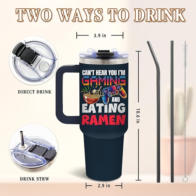DUUV Gamer Gifts for Christmas, Gamer Tumbler 40 Oz, Gaming Gifts for Men Boys Kids Teen Son Adults, Gaming and Ramen Design, Birthday Gift for Gamers Lovers, Fun Game Room Decor Gift Ideas, 1PCS - Bloomnest
