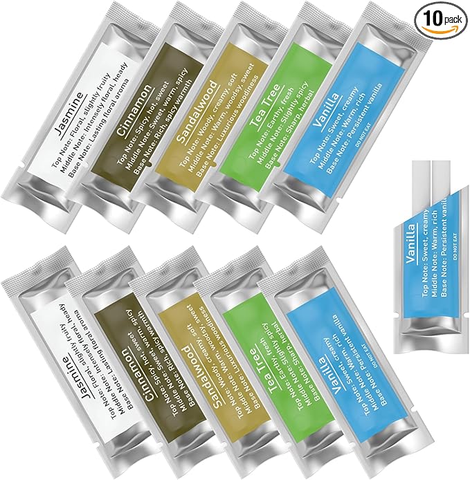 10 Bags Fragranced Car Diffuser Refills for RoyAroma Car Diffuser Vent Clips, Car Air Fresheners Scents Diffuser Perfume Essential Oil sticks- 5 Scents-Vanilla, Tea Tree, Sandalwood, Cinnamon, Jasmine - Bloomnest