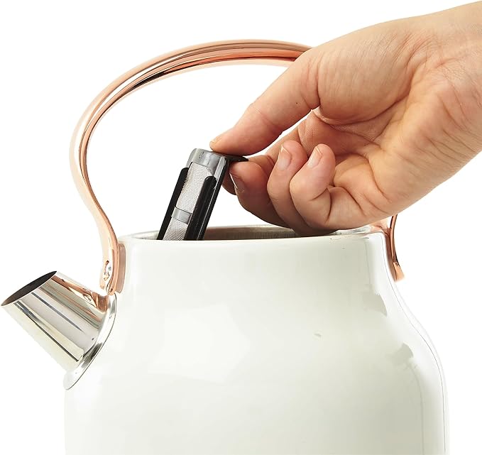Haden Heritage 1.7 Liter Stainless Steel Electric Kettle, Hot Water Kettle with 360-Degree Base and Auto Shutoff, Ivory & Copper - Bloomnest