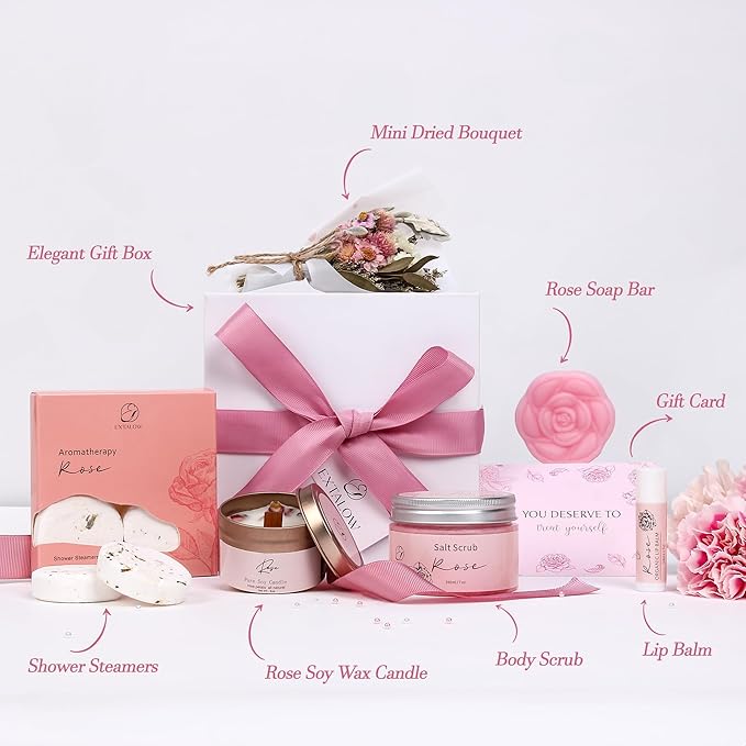 Spa Gifts for Women Bath and Body Gift Basket Valentines Day Gift Rose Home Spa Set Self Care Gifts for Mom Sister Her Wife Birthday Gifts for Women Spa Kit Care Package Thank You Gift