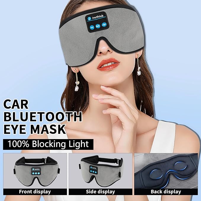 Joythink Sleep Headphones Headband Sleep Mask Eye Mask 3D Deep Bluetooth for Sleeping Blackout Washable Music Eye Cover with Speaker Microphones Gray - Bloomnest