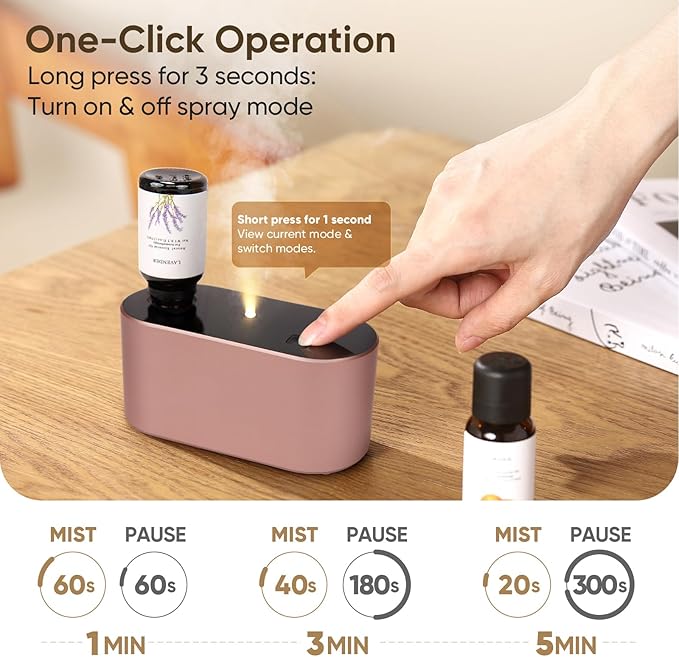 Waterless Diffuser for Home Essential Oil Diffuser, Aromatherapy Diffuser, Portable Scent Diffusers, 3 Mist Modes, Cycle Start for Bedroom, Office Studio 350-700 sq. ft Rose Gold - Bloomnest