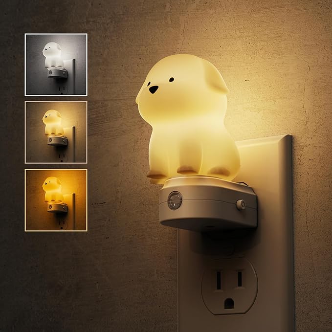 L LOHAS LED Plug in Night Light for Kids,3D Cute Puppy Night Lights with Dusk to Dawn Sensor,1600K/2700K/5000K 3CCT Dog Night Light,Christmas Birthday Gift Nightlight for Kids,Room Decor - Bloomnest