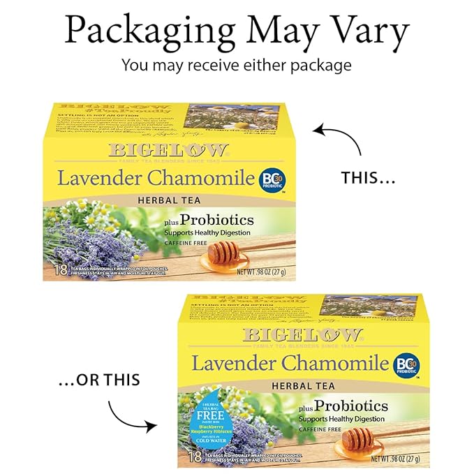 Bigelow Lavender Chamomile Plus Probiotics Herbal Tea, Caffeine Free with Lavender Chamomile, Box, 108 Total Tea Bags, 18 Count (Pack of 12) - Bloomnest