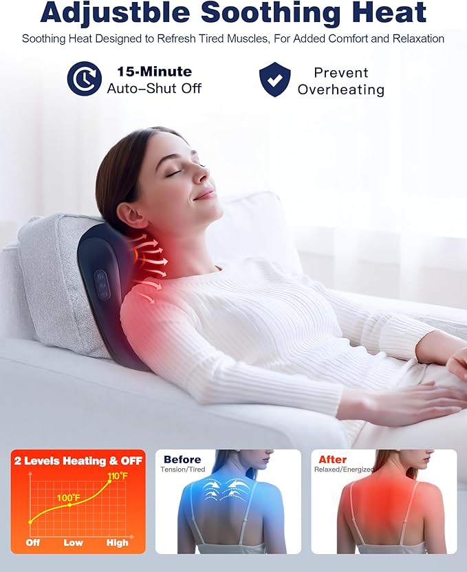 Shiatsu Back and Neck Massager with Heat – Deep Kneading Massage Pillow for Relaxation – Corded Design for Full Body Use - Bloomnest