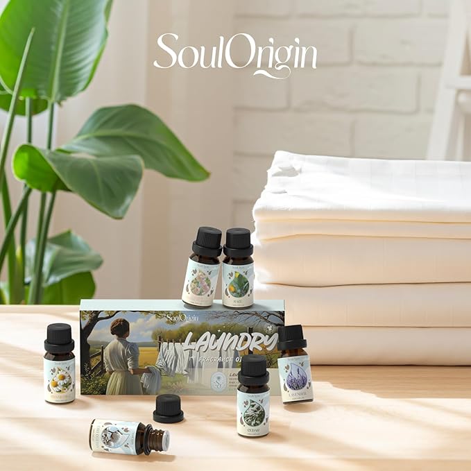 Laundry Fragrance Oils Set, Essential Oil Gift Set for Diffuser, Clean Scent Diffuser Oil, Use with Wool Dryer Balls or Diffuser,Chamomile, Fresh Cotton, Sage, Cedar, Lavender, Cherry Soap - Bloomnest