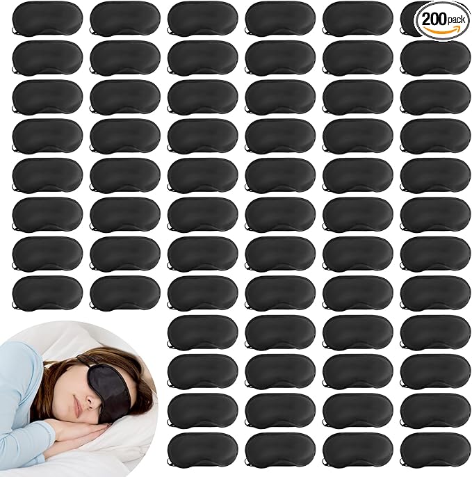 HOFASON 200 Pcs Bulk Eye Mask Sleep Mask Blindfolds Eye Cover for Party Games Team Building Travel, Disposable Sleeping Masks for Women Men Kids with Nose Pad and Elastic Strap(Black) - Bloomnest
