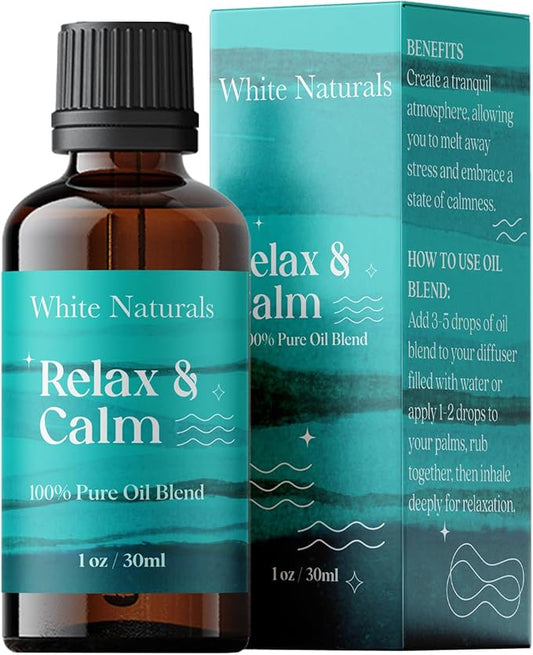 White Naturals Relax & Calm Essential Oil Blend – Soothing Aromatherapy Blend for Tranquility, 100% Pure & Natural, Perfect for Diffuser & Self-Care, 1oz - Bloomnest
