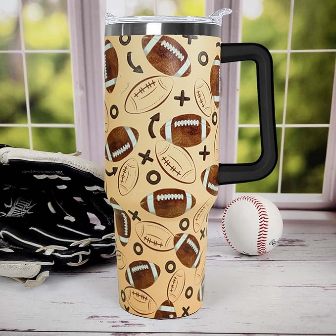 Ceovfoi 40 Oz Football Tumbler With Handle,Softball Coffee Travel Mug Cup Water Bottle,Softball Decor,Softball Gifts for Women - Bloomnest