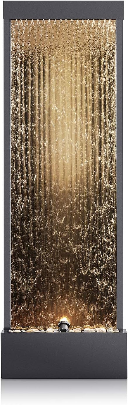 Alpine Corporation | 72"H Indoor/Outdoor Mirror Waterfall Floor Fountain — LED Lights & River Stones — Elegant Bronze Finish for Home, Office, Patio & Entryway Décor - Bloomnest
