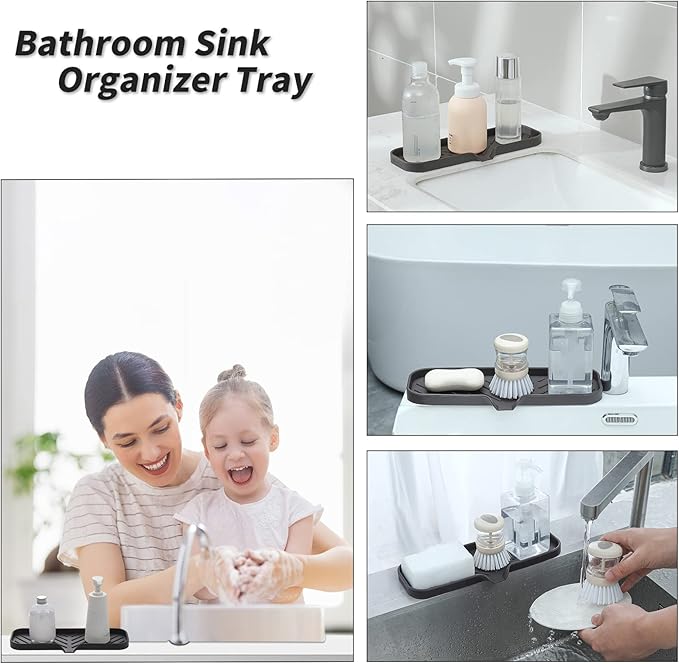 Silicone Bathroom Soap Dishes with Drain Spout-Bathroom and Kitchen Sink Organizer,Sponge Holder,Dish Soap Tray,Perfect for Dispenser,Scrubber,Bottle,Cup on Sink or Counter-Coffee 12"×4" - Bloomnest