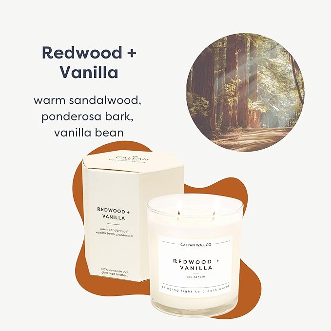 Calyan Wax Co. 2 Wick Candle, Redwood + Vanilla Scented Candle, 37 Hour Burn Time, Aromatherapy Soy Candles, Non Toxic & Vegan Soy Wax, Glass Tumbler Scented Candles, 8.8oz - Bloomnest