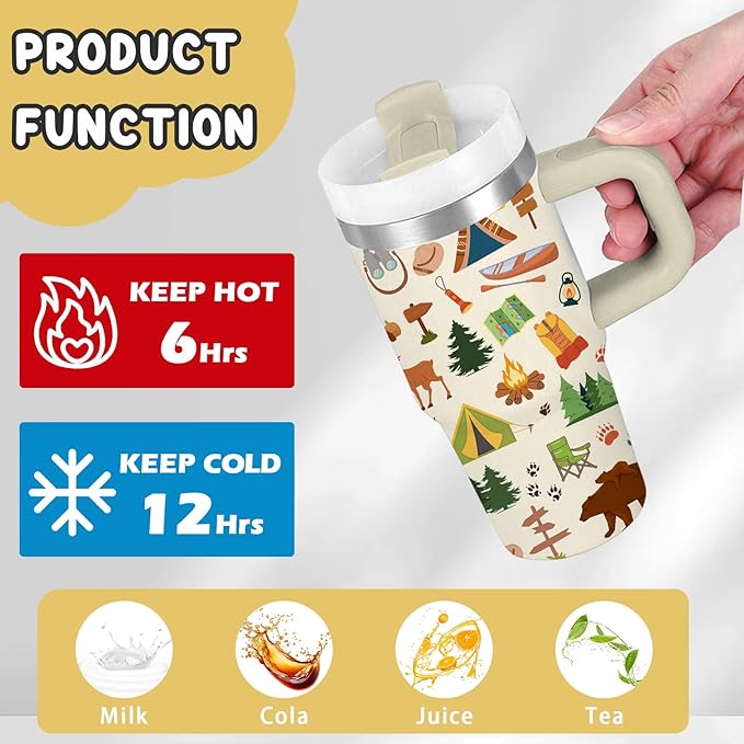 Camping Tumbler 14oz With Handle, Travel Coffee Mug Tumbler For Campers Lovers, Stainless Steel Tumblers, Resents For Him Or Her, Christmas, Birthday - Bloomnest