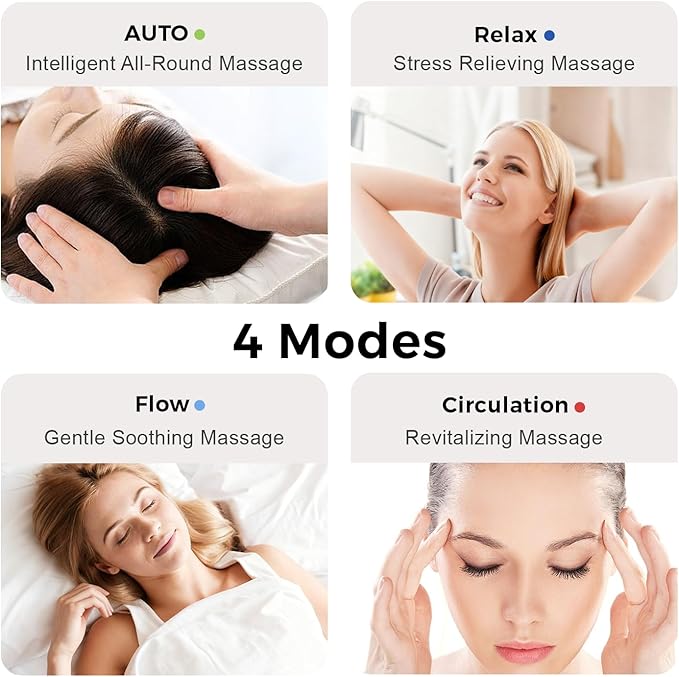 Head Massager for Headaches, Eye Massager with Heat, Electric Rechargeable Head and Eye Massage Tool for Stress Relief, Migraine Relief Massager for Forehead, 6 Zone Kneading COMRELAX