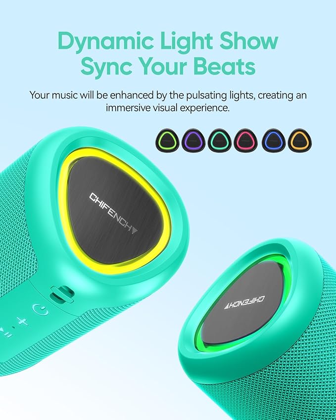 Portable Bluetooth Speaker with Lights, Stocking Stuffers, Powerful Crystal Clear Sound, IPX5 Waterproof, All Day Playtime, BT 5.3, TWS Paring, Small Wireless Speaker for Outdoor, White Elephant Gifts - Bloomnest