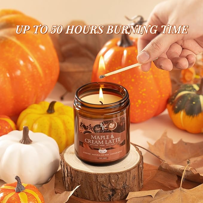 Fall Candle, Maple & Cream Latte Scented Candles for Home, Natural Soy Autumn Candle Aromatherapy Candle, 7 oz Jar Candles Fall Gifts for Women Men - Bloomnest