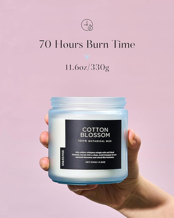 M&SENSE Clean Cotton Scented Candle - 11.6oz Natural Soy Wax Clean Cotton Blossom Scent Non Toxic Candle, 70-Hour Slow Burning 2-Wick Aromatherapy Home Fragrance Gifts for Home Decor - Bloomnest