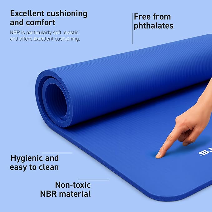Yoga Mat Premium Non Slip Thick – Extra Comfortable Exercise Mat for Home Workouts, Pilates, Stretching & Gym – Cushioned NBR Foam, Gym Mat with Strap, for Women & Men - Bloomnest