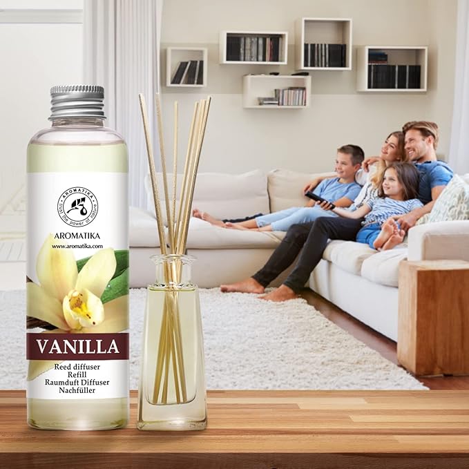 Vanilla Diffuser Refill w/Natural Essential Vanilla Oil 6.8 Fl Oz - Intensive - Fresh & Long Lasting Fragrance - Reed Diffuser Oil Refill Vanilla - for Aromatherapy - SPA - Home - Office - Fitness - Bloomnest