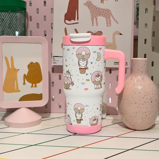 22 oz Tumbler with Handle for Kids, Easy to Hold, Spill-proof, Insulated Cups with Sip/Swig 2-in-1 Lid, Fit Most Car Cup Holders,School, Home,travel,Pink Unicorn - Bloomnest