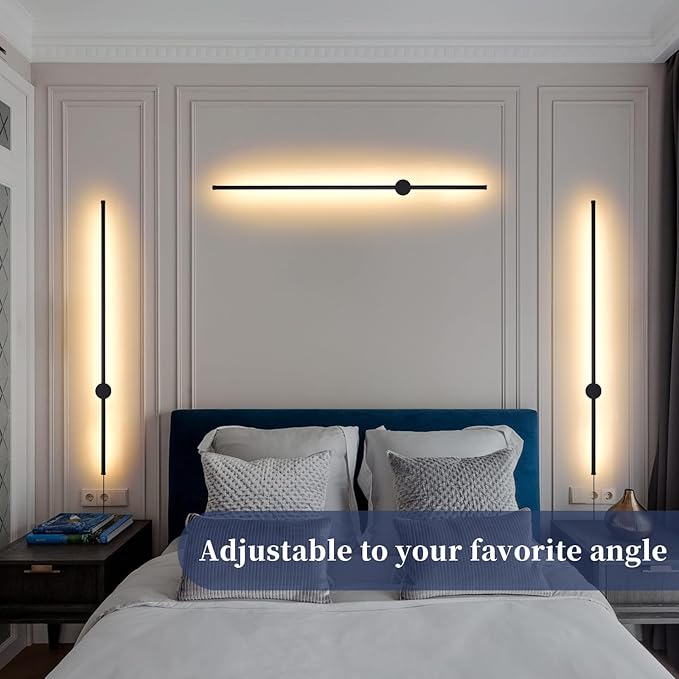 Dimmable Plug in Wall Sconce Set of 2,Black 39.37" LED Wall Light with Remote,Adjustable Color Temperature Brightness,Wall lamp with Timer for Living Room,Bedroom and Accent Lighting - Bloomnest