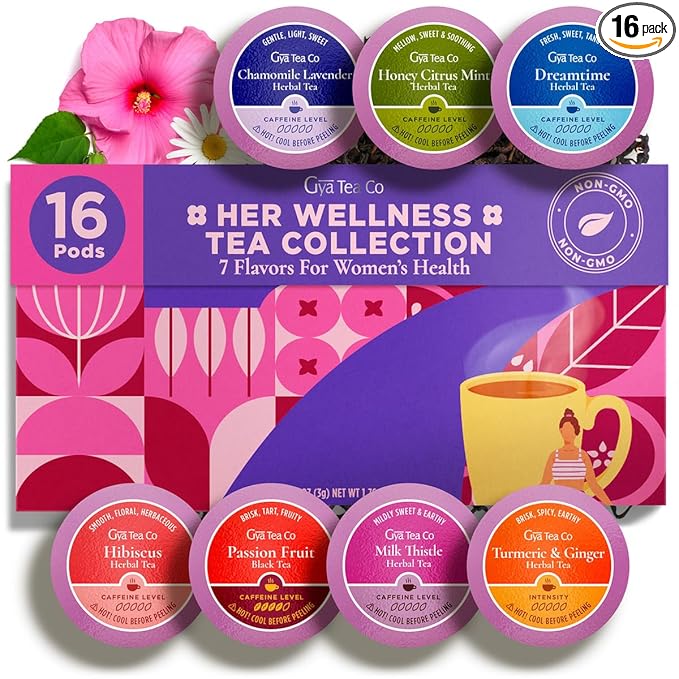Gya Tea Co Her Wellness Tea Pod Collection Gift Set (16 Count) - Different Flavors Assorted Variety Pack - Bloomnest