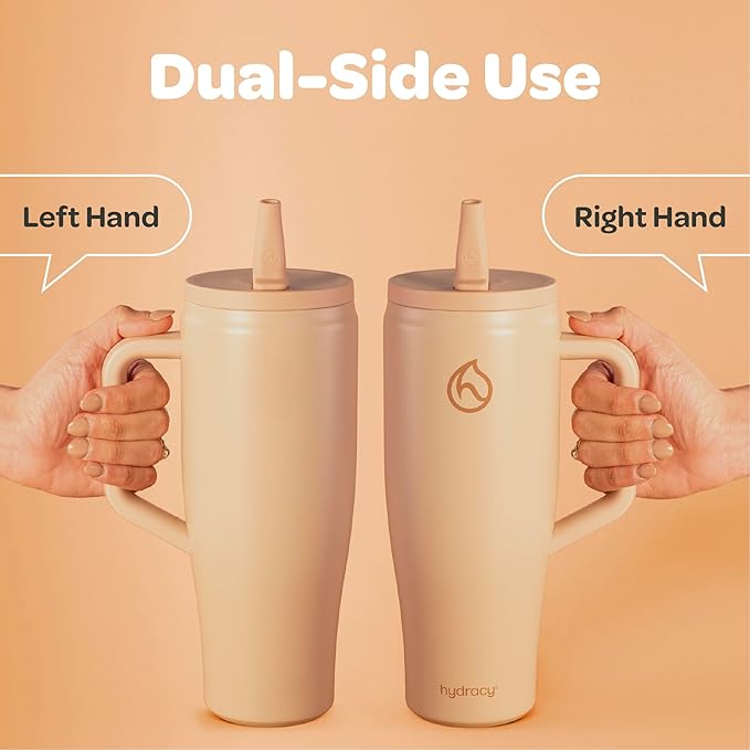 Hydracy Soulmate 40 oz Tumbler with Handle and Flip Straw - 100% Leakproof Reusable Insulated Cup with Stainless Steel Straw - Cupholder Friendly Rubber Base Travel Mug - Cafe Creme - Bloomnest