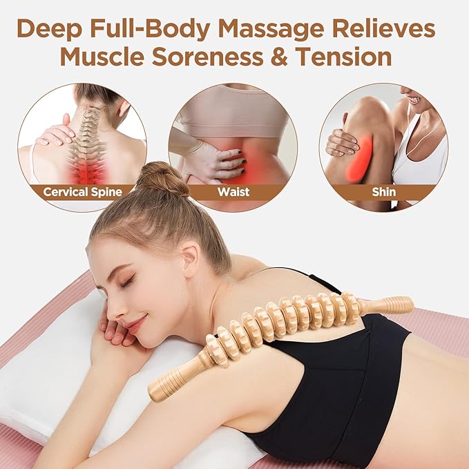 Wooden Cellulite Massage Roller for Legs and Thighs - Handheld Fascia Blaster Tool for Muscle Relief, Lymphatic Drainage & Body Sculpting - Anti Cellulite Massager for Women and Men (12 Wheel) - Bloomnest