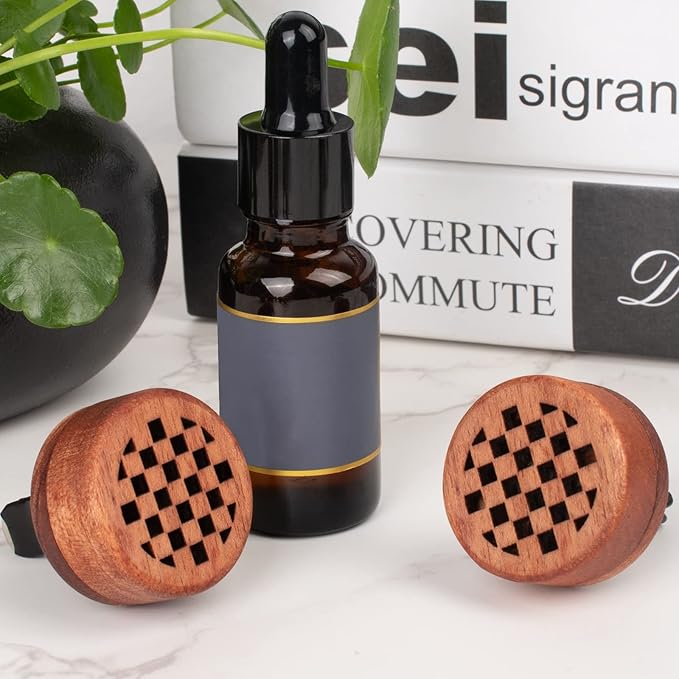 Essential Oil Car Diffuser, 2 PCS Checkered Car Aromatherapy Chequerboard Wood Diffuser with Vent Clip - Bloomnest