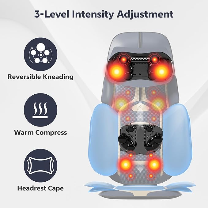 CLORIS Neck Back Massager with Heat, Automatic Adjustable Neckrest, 3D Shiatsu Compress & Rolling Massage Chair Pad for Full Body Relaxation, Home Office Chair Use, Gift for Family & Friends Blue&Gold - Bloomnest