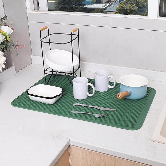 Silicone Dish Drying Mat for Multiple Usage,Easy clean,Eco-friendly,Heat-resistant Silicone Mat for Kitchen Counter or Sink,Refrigerator or Drawer Liner Green 3XL 28 inches x 18 inches - Bloomnest