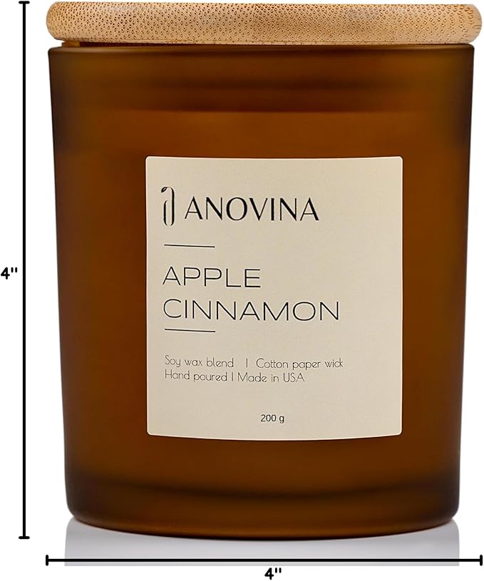Anovina Apple Cinnamon Candle – Soy Wax Blend with Apple & Cinnamon Scent – Non-Toxic Fall Candle Jar for Home Décor, Autumn Gifts, Cozy Holiday & Seasonal Home Fragrance - Bloomnest