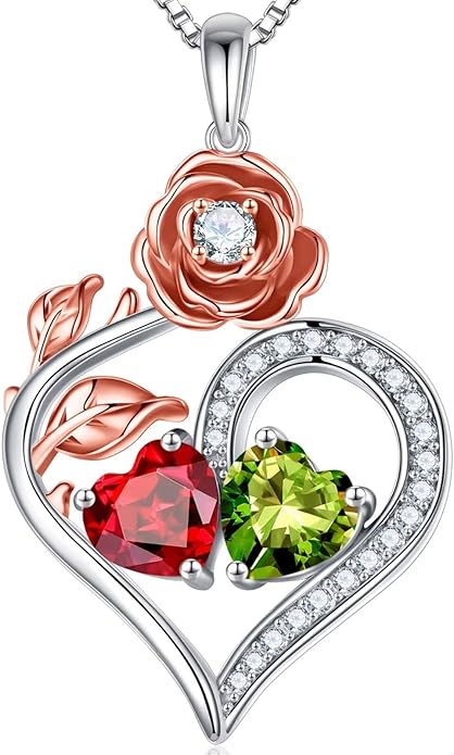 Iefil Valentines Day Gifts for Her - 925 Sterling Silver Double Birthstone Necklace, Anniversary Birthday Gifts for Women, Jewelry Gift for Wife Her - Bloomnest