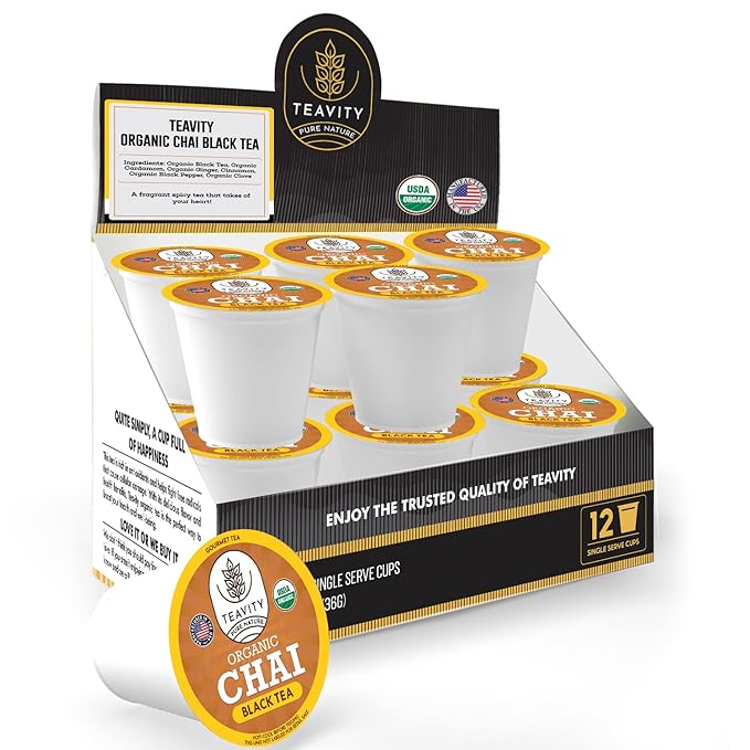 Organic Chai Black Tea Pods for Keurig Naturally Caffeinated by Teavity (12 Tea Pods) - Bloomnest