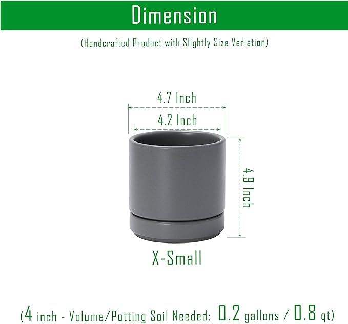 D'vine Dev Set of 4 Small Ceramic Plant Pots, 4.7 Inch Succulent Planter Pot for Plants with Drainage Hole and Saucer, Grey, 94-X-B-3 - Bloomnest