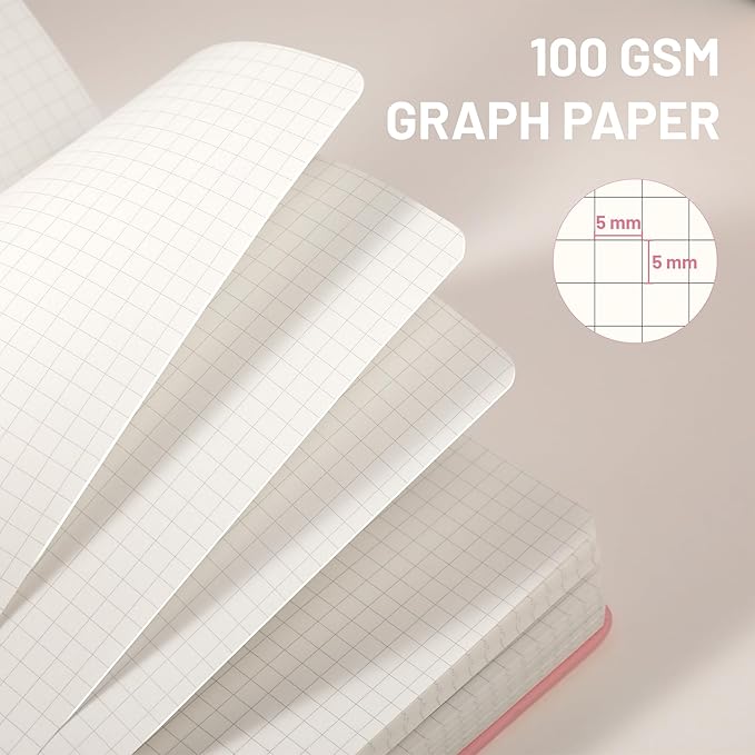 CAGIE Graph Paper Notebook 320 Pages 100 GSM Graphing Grid Journal B5 Hardcover Leather Quad Ruled Notebooks for Engineering, Math, Work, Pink - Bloomnest