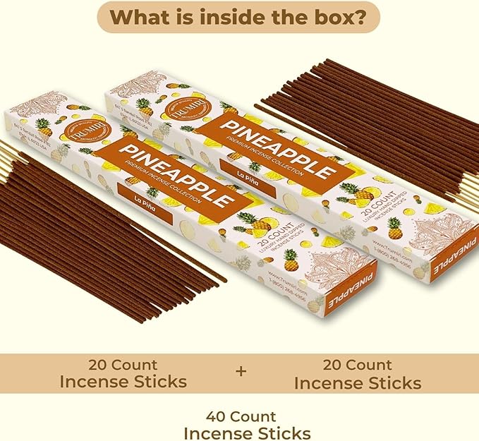 Pineapple Incense Sticks - Incienso de Piña - Total 40 Insence-Sticks - Dual Pack of 20 Insense - Inciensos - Inscents - Natural Non Toxic Ingredients - Incents - Incence - Inscense - Insents TRUMIRI