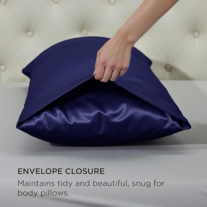 Bedsure Body Pillow Cover 20x54 Inches - Navy Satin Similar to Silk Pillowcase for Hair and Skin, Cooling and Silky Long Body Pillow Pillowcase for Adults with Envelope Closure, Gifts for Women Men - Bloomnest