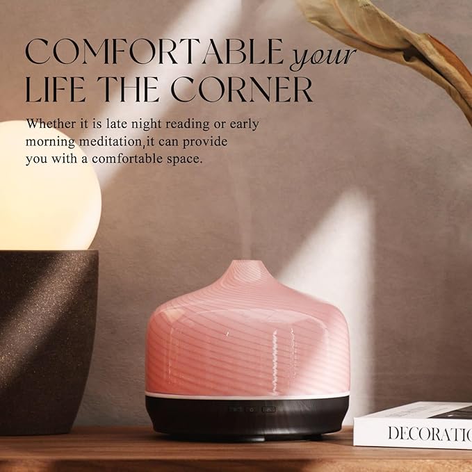 Porseme 500ml Glass Essential Oil Diffuser Aromatherapy Ultrasonic Cool Mist Humidifier 15-21 Running Hours Waterless Auto-Off Air Diffusers for Sleeping Yoga Office Working Spa and Rest (Pure Pink) - Bloomnest