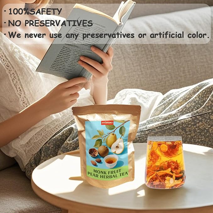 20 Bags Monk Fruit Pear Tea, Caffeine-Free Natural Ingredients Herbal Tea Bags, Supports Lung Cleanse, No Additives, Daily Enjoyment Tea for Women - Bloomnest